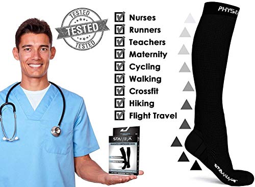 Physix Gear Compression Socks 20-30 mmHg - Men & Women - Running, Nurses, Shin Splints, Flight, Travel Black S/M