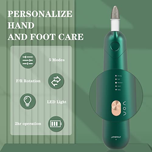 Electric Manicure Pedicure Tool, Rechargeable Electric Nail File Kit, Portable Electric Nail Drill Efile Set for Hand Foot Care Green