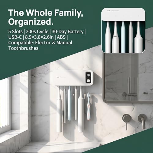 UVC Toothbrush Holder with UV Sanitizer & Dryer (White) White