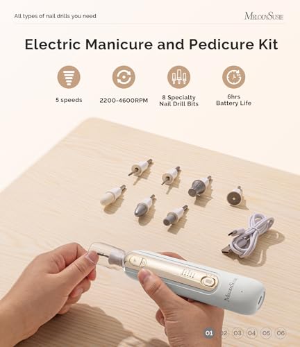 MelodySusie Anti-Dust Pedicure Nail Drill PC760G for Thick Toenail Filing White Gold