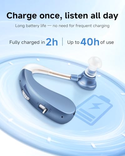 Dual-mode USB fast charging for this hearing amplifier delivers 40 hours of ultra-long battery life, letting you fully bid farewell to battery anxiety Blue A