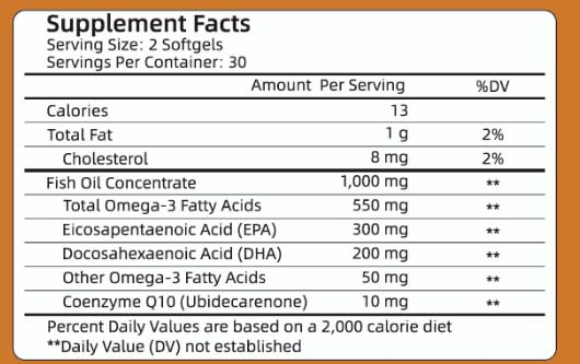 Fish Oil for Dogs-Promotes Heart, Skin, Coat, & Immune Health，Fish Oil containing EPA, DHA, and Coenzyme Q10, Suitable for All Dog Breeds， All Natural Supplement for Pets-60 Counts 1 bottle