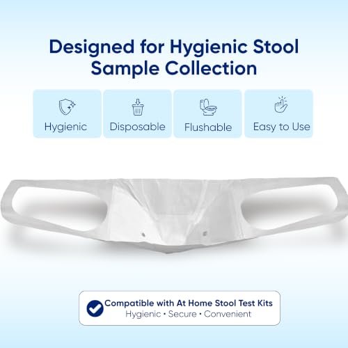 (Wide) Water-Dispersible Stool Specimen Collection Kit - Disposable Cellulose Toilet Hat with Urine Drainage Cutout - Removable Water-Soluble Tape Poop Sample Catcher - Pack of 5 5 Count (1 Pack)