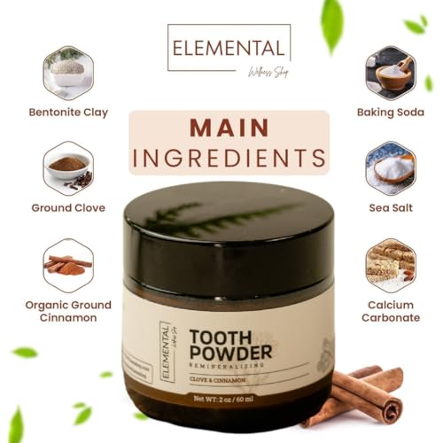 Elemental Wellness Remineralizing Tooth Powder for Healthy Teeth & Gums – All Natural Clove Flavor, Fluoride-Free, Vegan, No Artificial Flavors, 2 oz, Strengthens Enamel & Promotes Oral Health