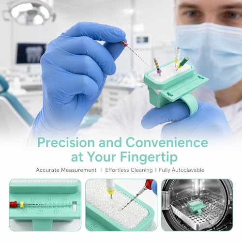 Endo File Clean Stand with Measuring Ruler, YOUYA DENTAL Mini Instant Endodontics File Cleaning Sponge Dental Root Canal Measurement Finger Ruler Integrated Endodontics Sponge Clean Holder (Blue) Blue