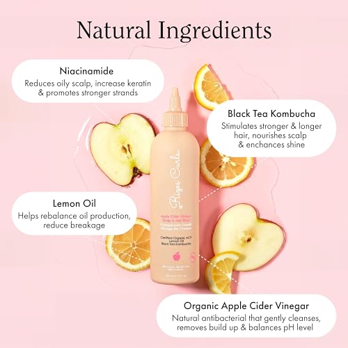 Rizos Curls Apple Cider Vinegar Scalp & Hair Rinse, Clarifies to Remove Product Buildup, Balance Oils, Revive Hair & Scalp, Enhances Softness & Shine, 10 oz ACV Rinse
