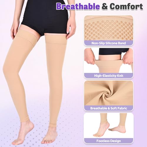 Ktinnead 20-30mmHg Thigh High Compression Socks for Women Men, Footless Beige X-Large