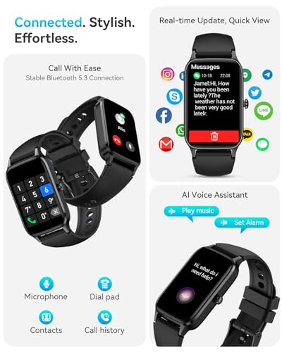 Fitness Tracker for Women Men, Activity Smart Watch Compatible with Android iPhone, Step Counter with 110+ Sports, Sleep Monitor, Calorie Counter, IP68 Waterproof (Black, 1.57) Black