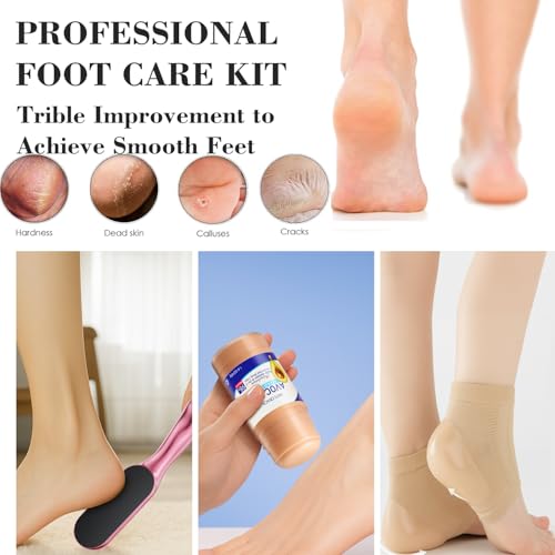Nano Glass Foot File, Foot Callus Remover & Foot Scrubber for Smooth Feet, Professional Pedicure Tool (Heel Socks & Cracked Heel Stick Included), Blue