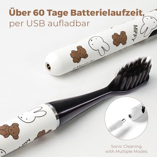 MIPOW Miffy BrushGo i4 Slim Electric Toothbrush Sonic Vibration Rechargeable Magnetic Travel Case & Ceramic Holder Dock 60Day Long Battery Soft Bristles 2Heads IPX7 Waterproof (Brown) Brown