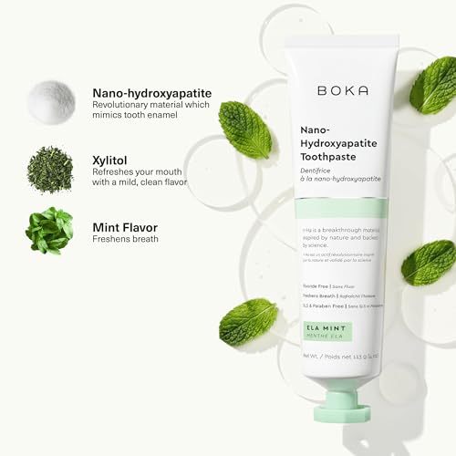 Boka Fluoride Free Toothpaste, Nano Hydroxyapatite Toothpaste, Appropriate for Sensitive Teeth - for Adult Oral Care - Ela Mint Flavor, 4 Fl Oz 1Pk and Boka Teeth Whitening Brightboost Powder Bundle