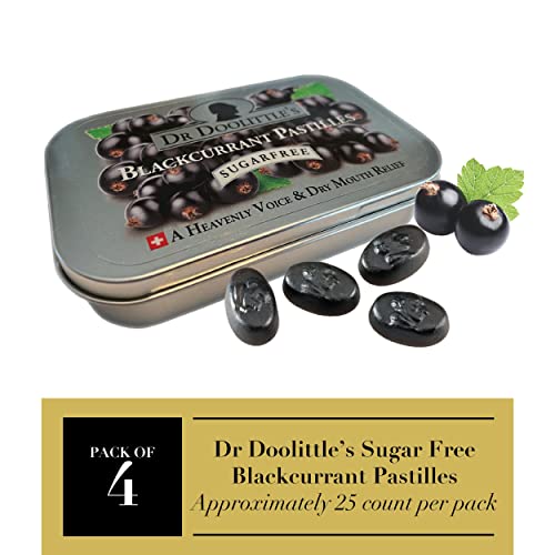 doolittle Dr Sugar Free Soft Fruit Pastilles for Voice and Throat, Blackcurrant Flavor, 2.12 Ounce Tin, Approximately 25 Count Package, 4 Pack Blackcurrant-sf