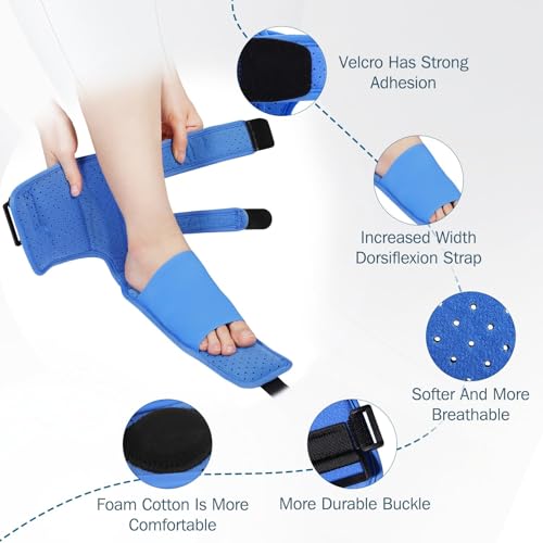 KTSAY Upgrade Plantar Fasciitis Night Splint & Relief Brace with Adjustable Straps - Support for Achilles Tendonitis, Heel Spur Pain, Day & Night Use (1, Blue)