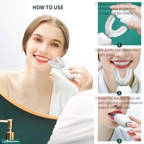 360° U-Shaped Automatic Sonic Toothbrush for Adults, Suitable for People with Limited Mobility Original Newupgrade Electric Toothbrushes, Multiple Brush Heads Options,IPX7 Waterproof White