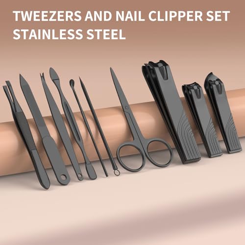 ZIZZON Nail Clippers Manicure Pedicure Set 18 in 1 Nail Grooming Kit with Leather Travel Case(Black/Pink)