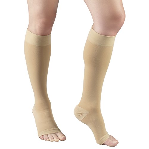 Truform 20-30 mmHg Compression Stockings for Men and Women, Knee High Length, Open Toe Beige X-Large (1 Pair) Microfiber Knit