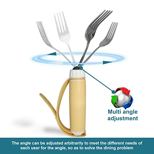 Adaptive Utensils Spoons Forks Set Weighted, Non-Slip Handles & rubber strap, for Hand Tremors & Muscle Weakness, Arthritis, Parkinson’s, Elderly; Dishwasher Safe,Stainless Steel