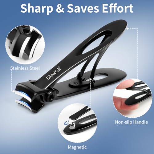 2025 Upgrade Nail Clippers Set – Ultra Wide Jaw (15mm) Toenail Clippers for Thick Nails, Premium 420 Stainless Steel, Long Handle, Anti-Splash Catcher, Safety Lock, Ideal for Seniors/Men/Women (Black) Small