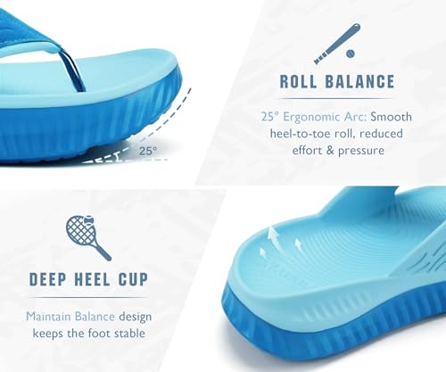 KuaiLu Recovery Flip Flops for Women Sport Thong Sandals 8 Double Blue（go One Size Up）