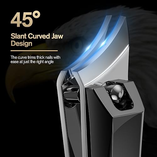 FERYES Ingrown Nail Clipper - Slant Curved Blade Nail Clipper for Thick Toenails and Ingrown Nails, Podiatrist Toenail Clippers for Seniors and Men Black Slanted Curved Blade
