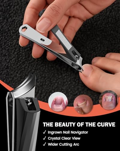 BEZOX Ingrown Toenail Clippers – Slant Blade Nail Clippers for Seniors, Fingernail Clippers for Ingrown Nails, Toe Nail Cutters for Men, and Women - Gray Black