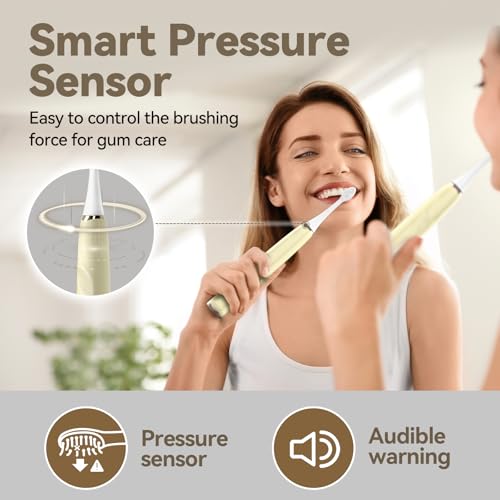 SEAGO Electric Toothbrushes for Adults, Rechargeable Toothbrushes with 8 Brush Heads,5 Modes, Toothbrush with Pressure Sensor,Sonic Toothbrush,SG-2753(Beige) Beige