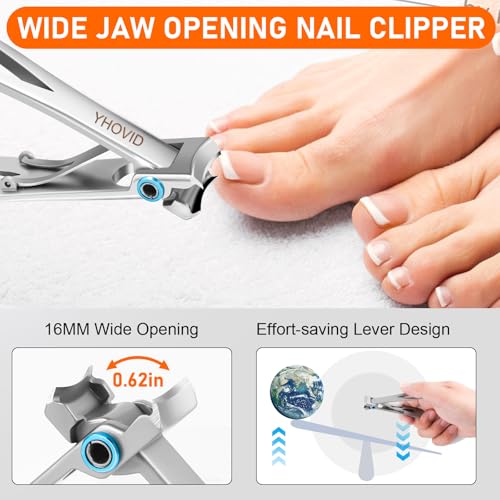 Toe Nail Clippers for Men, Toenail Clippers for Thick Nails for Seniors, German Ultra Sharp Stainless Steel Fingernail Clipper with Catcher, Heavy Duty Ingrown Nail Cutter Long Handle with Wide Jaw 4 in1 Toenail Clippers Set