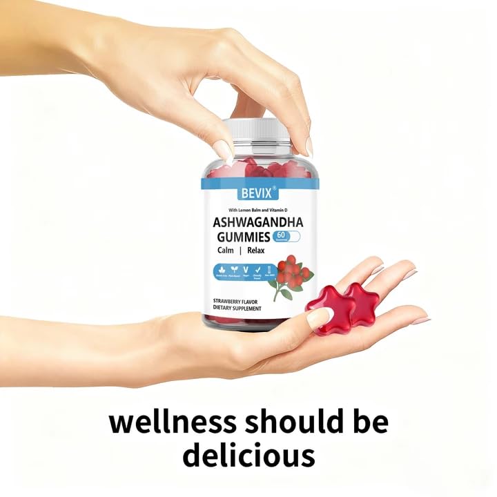 Ashwagandha Gummies with Vitamin D, 60 Count | Non Gluten Free Support Stress Relief & Immune Ashwagandha Supplements