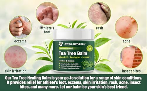 Owell Naturals Tea Tree Antifungal Balm – Extra Strength for Athlete’s Foot, Jock Itch, Ringworm & Skin Fungus – Soothing for Itchy, Dry, Cracked Skin, Feet & Body, 2 oz 2 Fl Oz (Pack of 1)