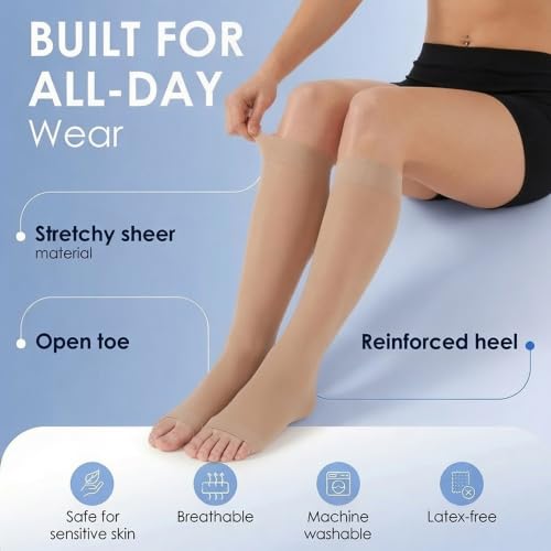 ABSOLUTE SUPPORT Women Knee High Compression Socks 15-20mmHg, Nude, 2XL 2X-Large