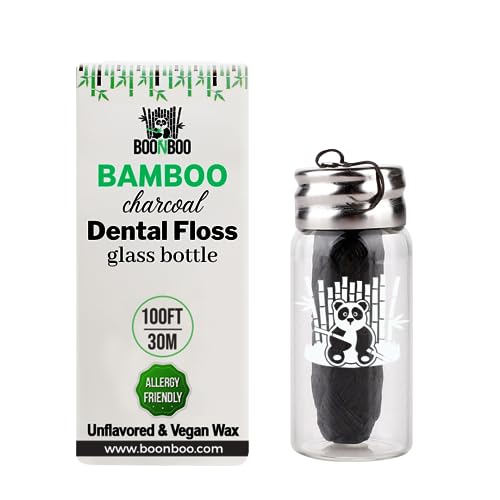 BOONBOO Dental Floss with 8pcs Refill, Bamboo Charcoal Woven Thread, Unflavored