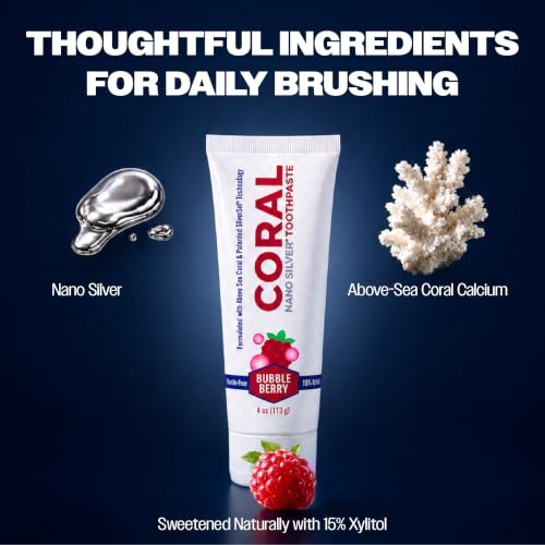 Coral Nano Silver Bubble Berry Kids Toothpaste, Natural Fluoride Free Teeth Whitening Toothpaste, Coral Calcium Nano Silver Infused SLS Free - 4 Ounces (2 Pack) 4 Ounce (Pack of 2)