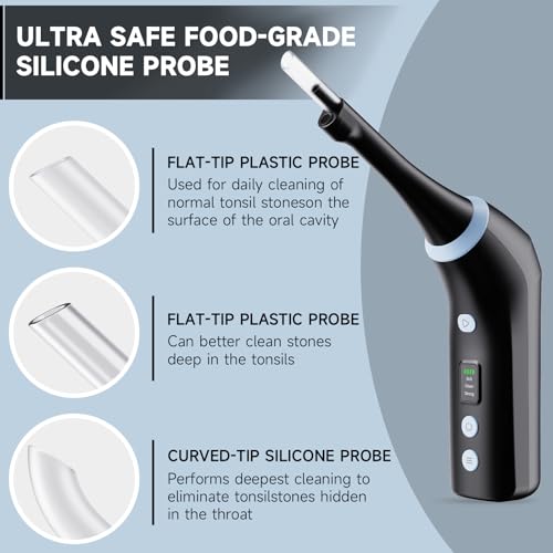 Electronic Tonsil Stone Remover with Camera, Tonsil Stone Removal Kit, 3 Suction Levels, Tonsil Stone Vacuum, Oral Care for Mouth Health, USB Rechargeable (Black)