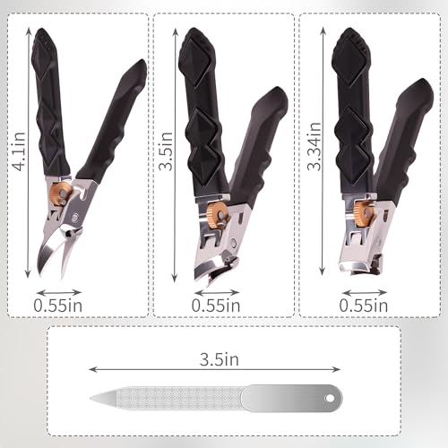 Toenail Clippers for Thick Toenails & Ingrown Nails, Wide Jaw Heavy Duty Nail Clippers with Long Handle for Seniors & Men, Complete 4-Piece Set with Slanted Clippers, Curved Ingrown Nail Nipper & File