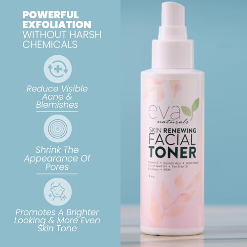 Eva Naturals Witch Hazel Face Toner, Glycolic Acid, Vitamin C & Aloe, 4 oz
