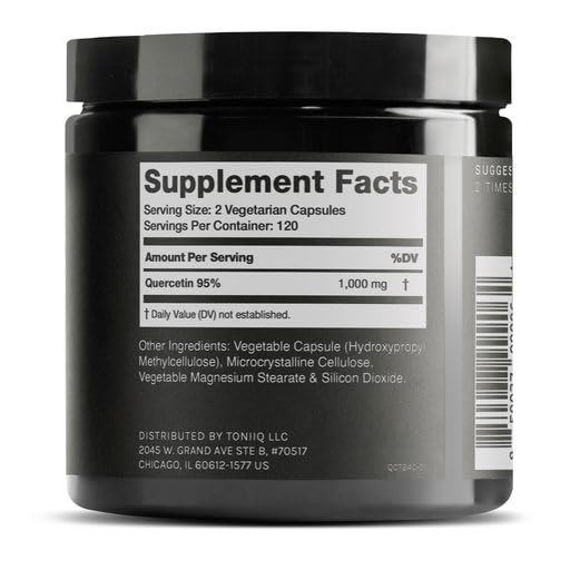 Toniiq Ultra High Purity Quercetin Capsules – 95%+ | Highly Purified and Bioavailable - 1000mg Per Serving - 240 Capsules Quercetin Supplement 240 Count (Pack of 1)