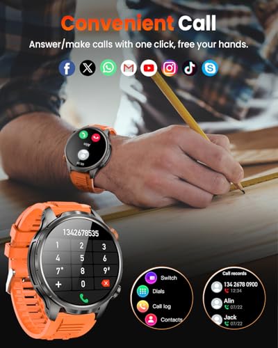 DEKELIFE Smart Watches for Men,1.91''Military Smart Watch with 100+ Sport Modes/Heart Rate/Sleep Monitor, Fitness Tracker for Android and iPhone, Waterproof Watches for Men(Black) Black Orange 1.91