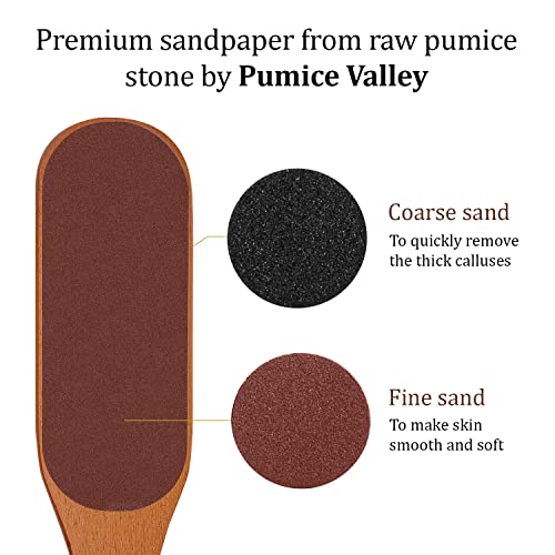 Pumice Stone Foot File - Wooden Pedicure Feet Scrubber with Handle for Callus, Dry, and Dead Skin Removal - Heel Scraper for Feet, Hands, and Body - Foot Filer for Use in Shower Brown 1 Count (Pack of 1)