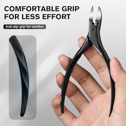 FERYES Podiatrist Toenail Clippers for Thick Nails – Curved Blade Scissors for Seniors, Ingrown Nail Trimming with Wide Jaw, Anti-Slip Handle, Premium Stainless Steel Curved-blade Black