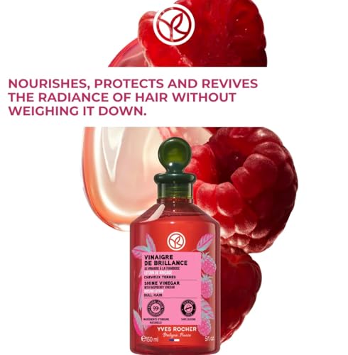 Yves Rocher Raspberry Vinegar Hair Rinse, Shine Rinsing Lotion for Color-Treated and Hard Water Hair Detox, Silicone-Free, Sulfate-Free, 99% Natural Origin, Vegan, Made in France (400 ml/13.6 fl oz)