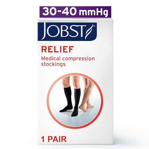 JOBST Relief Knee High Graduated Compression Socks, 30-40 mmHg - Comfortable Unisex Design - Closed Toe, Black, Medium Standard Medium (1 Pair)