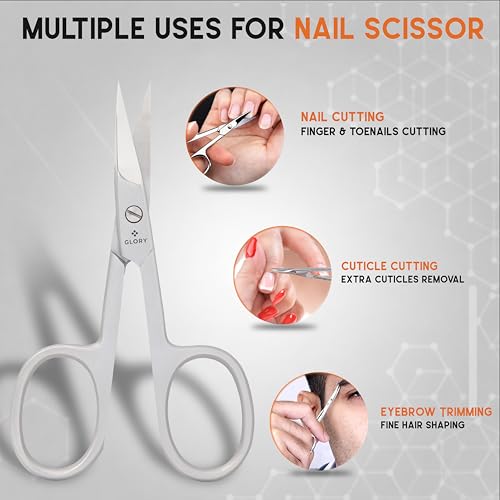 GLORY Professional Curved 3.5 Inch Nail Scissors, Premium Stainless Steel Manicure & Pedicure Scissors for Fingernails & Toenails, Sharp Precision Nail Cutting Scissors for Men & Women 3.5" Curved Nail - Classic