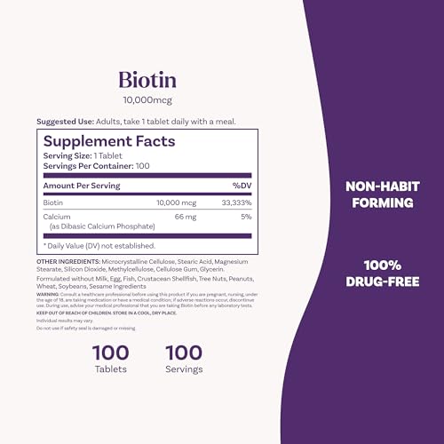 Natrol Beauty Biotin 10,000mcg Vitamins for Beauty, 100 Tablets Unflavored 100 Count (Pack of 1)