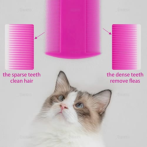 AUEAR, 12 Pack Pet Flea Lice Combs Double Sided Fine Tooth Dogs Cats Grooming Remove Float Hair Tear Marks Tick Removal Tool (6 Colors) 12 Count (Pack of 1) 6 Colors