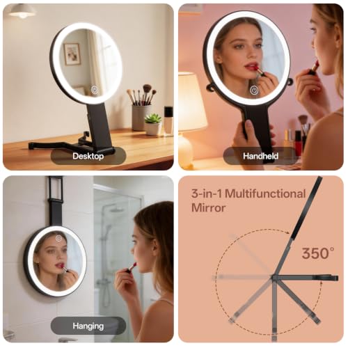 Travel Magnifying Makeup Mirror with Lights, Double Sided 40X/1X, 6inch 40x-black