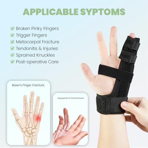 Metacarpal Finger Splint Hand Brace - Pinky Ring Finger Immobilizer For Boxer Fractures -Fit for Both Left or Right Hand (Large) Large