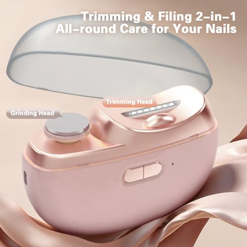 Upgraded 2-in-1 Electric Nail Clipper & Polisher, Rechargeable Automatic Nail Trimmer with German Alloy Blade, Pain-Free Quiet Nail Care Tool for Seniors, Kids & Arthritis (Pink)