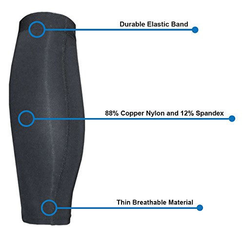 Rehabilitation Advantage Copper Infused Calf & Shin Compression Sleeves,Pair,Medium Medium