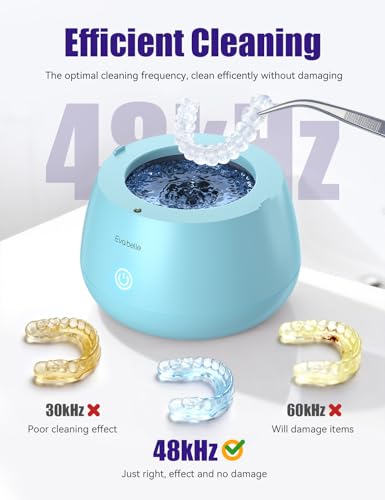 Ultrasonic Retainer Cleaner, EVA BELLE Denture Retainer Cleaner Machine, Tooth Cleaner for Oral Dental Care, Portable Rechargeable Dental Cleaning Pod for Night Guards, Braces, Aligner, Jewelry Blue