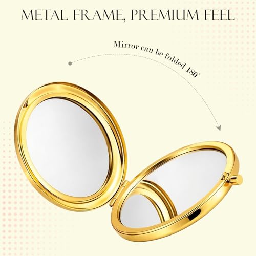 10 Pcs Compact Mirror for Purse, Double-Sided 1X/2X Magnifying Mini Pocket Mirror, Metal Round Shell, Portable Folding Handheld Travel Makeup Mirrors, Elegant Gold